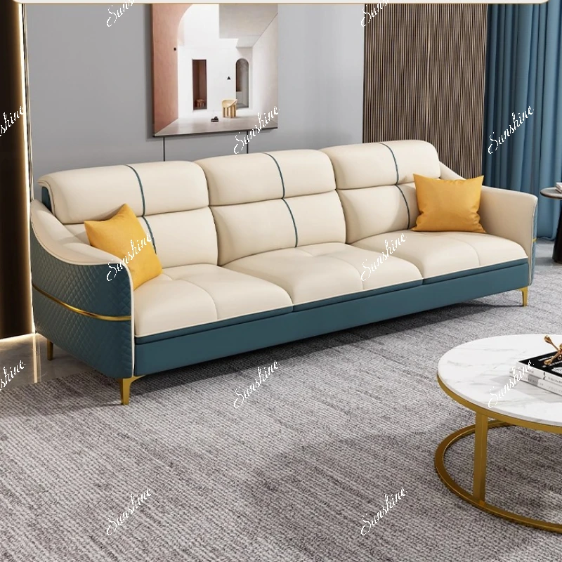 

Leather small apartment light luxury modern simple living room Nordic Italian straight row sofa