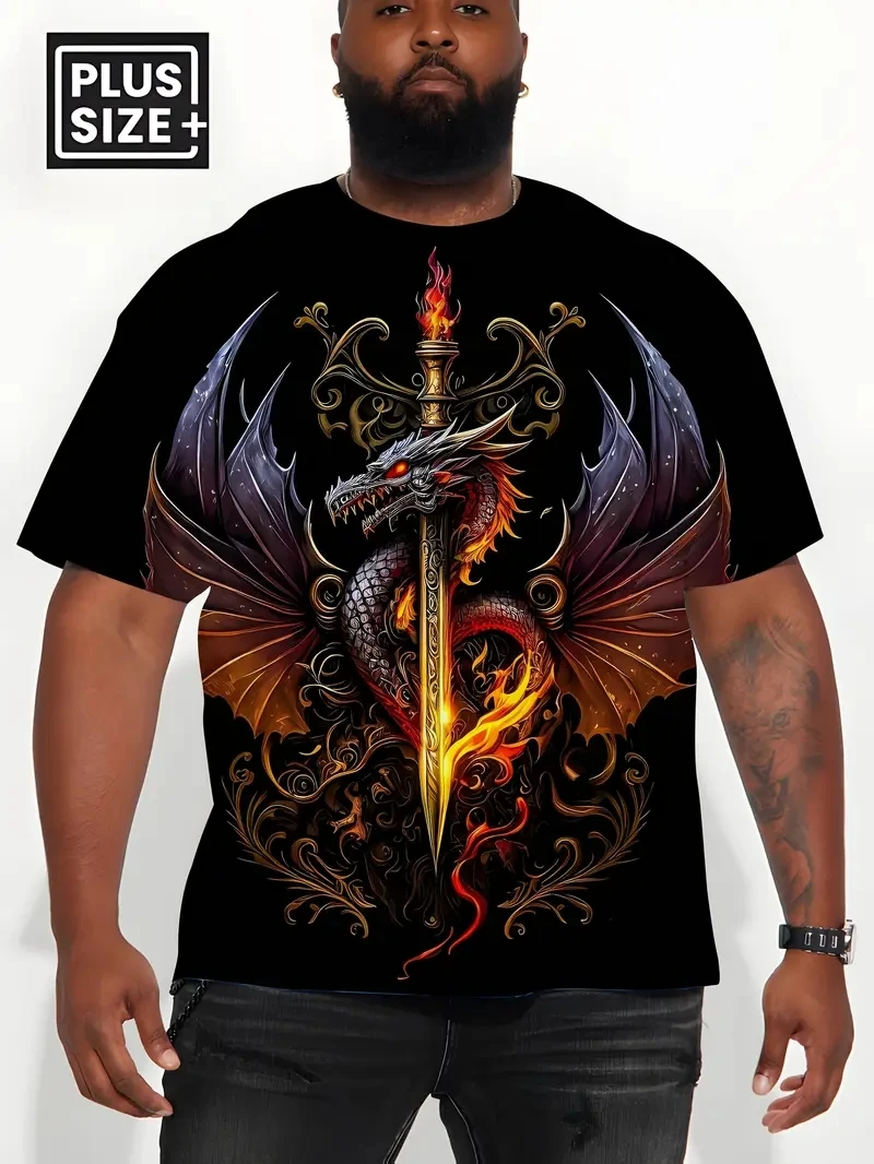 

Мужская футболка больших размеров с 3D принтом дракона и короткими рукавами, свободная и повседневная, мягкая, удобная и дышащая, подходящая для занятий спортом на открытом воздухе