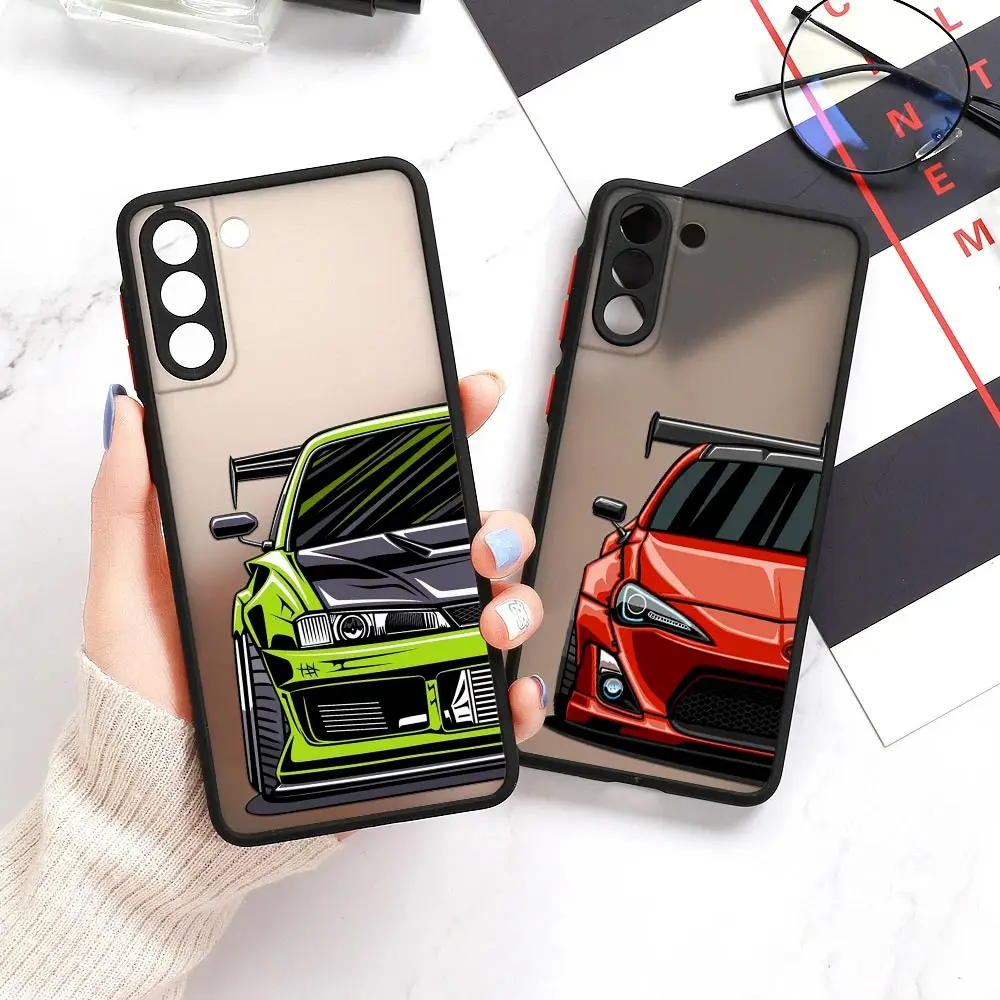 Cartoon Tokyo JDM Drift Sports Car S23 Case For Samsung S24 S22 Ultra Cases Galaxy S23 S21 Plus S20 FE S10Lite Matte Clear Cover