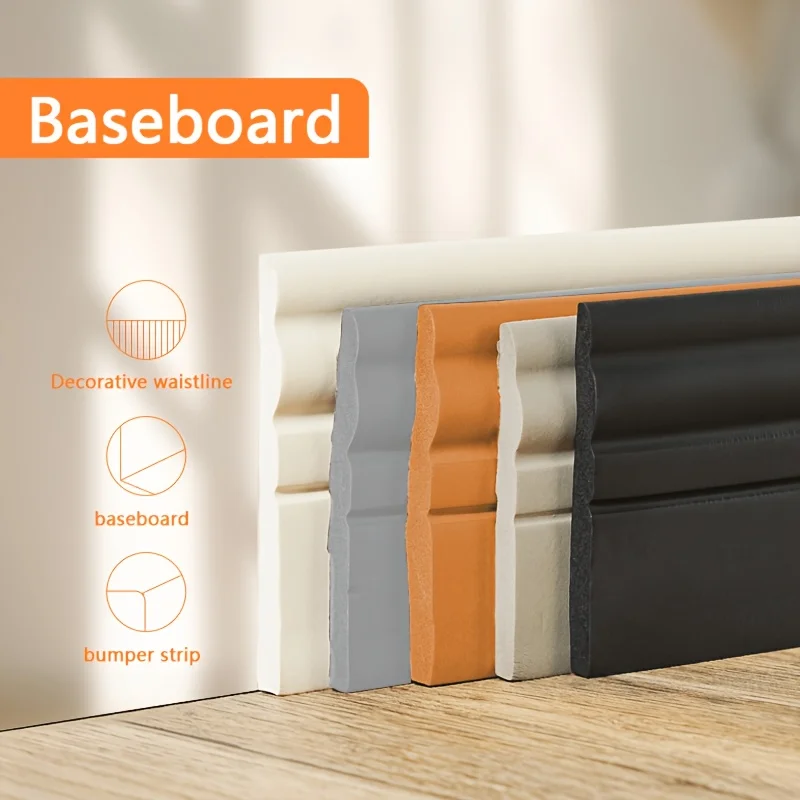 1-Meter Soft Self-Adhesive PVC Skirting Board - Tool Free, Easy to Install, Modern and Minimalist Style - Durable PVC Material