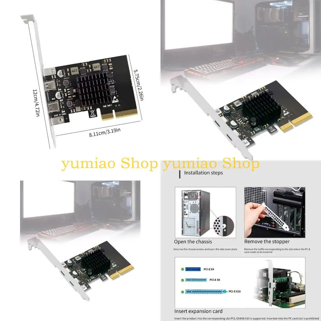 

587B USB3.2 PCIE3.0X2 Плата расширения Двойной порт TypeC 20 Гбит/с Быстрая передача данных