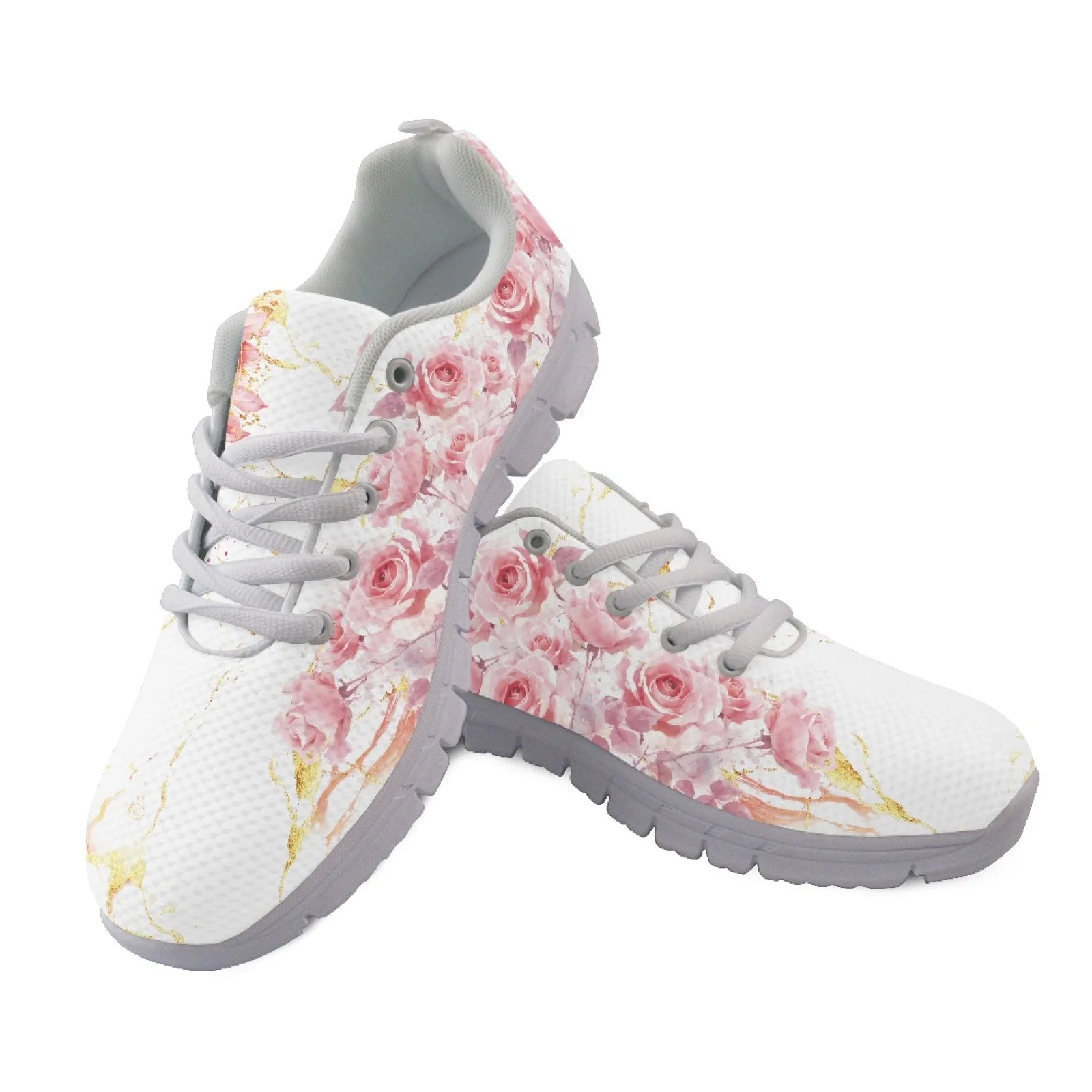 Coloranimal Pink Rose Heart Breathable Athletic Footwear, Walking Sneakers Running Shoes for Mens Womens Jogging and Gym