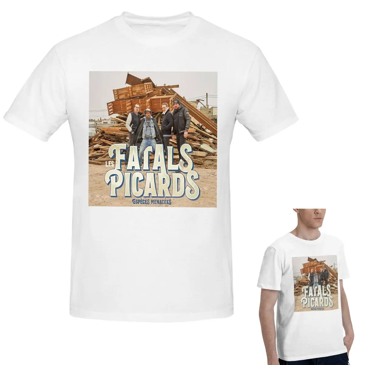 

100% хлопок Les Fatals Picards Especes Menacees Album 2019, мужская модная футболка большого размера, мужские рубашки с круглым вырезом, топы