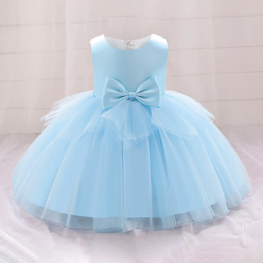 Summer Bow Baby Girl Dress Elegant 1st Birthday Wedding Princess Party Kids Dresses for Girl Bridemaid Prom Baptism Gown Costume