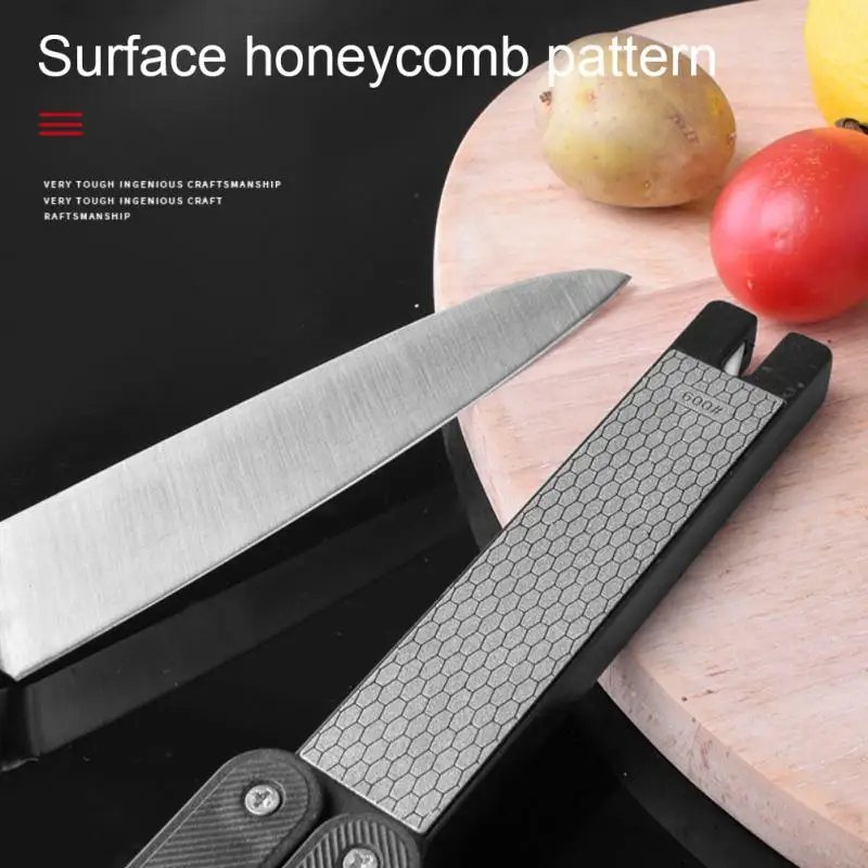 1pc Portable Knife Sharpener Folding Double-sided Knife Scissors Sharpening Stone Kitchen Outdoor Ceramic Diamond Fan Sharpener