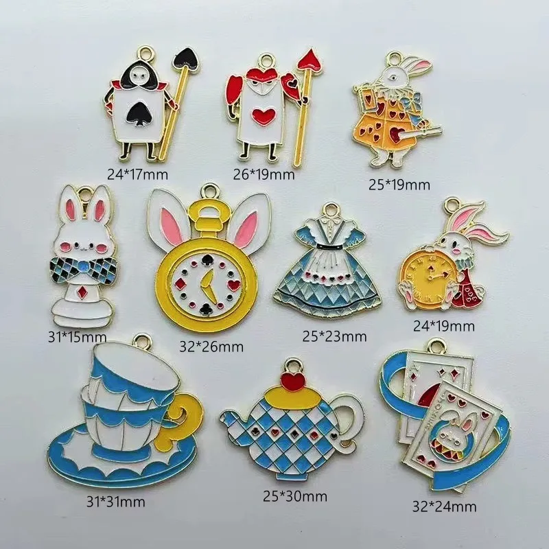 10pcs Alloy Drip Oil Plate Rabbit Alarm Clock Skirt Water Bottle Pendant, DIY Jewelry Making Earrings Keychain Accessories image 6