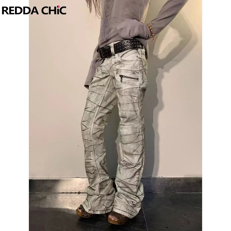 

REDDACHiC Low Rise Bootcut Women Jeans Sexy Tight Distressed White Zipper Pockets Stretch Bootcut Denim Pants Y2k Streetwear