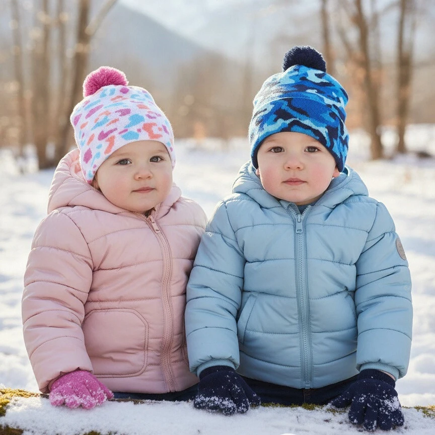 

1-3 Years Children's Winter Caps Cartoon Knitted Hat Gloves Set Winter Girls' Warm Beanie Mitten Set For Kids