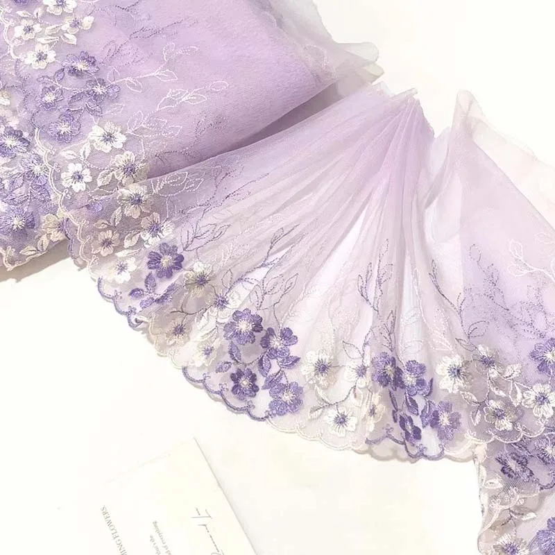 

20 ярдов фиолетовой кружевной тесьмы с цветочной вышивкой для отделки юбок, нижнего белья, аксессуаров, платьев, шитья рукавов