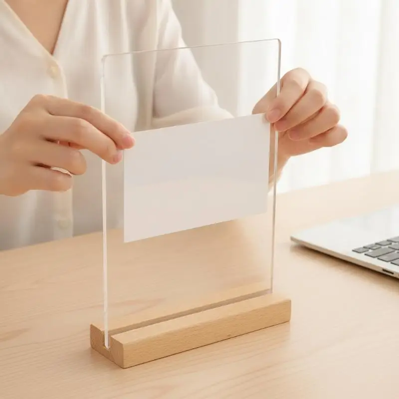 1Pcs Acrylic Sign Holder With Sturdy Wood Base And Clear Acrylic Panel Perfect For Office Restaurant Menu Photo Display