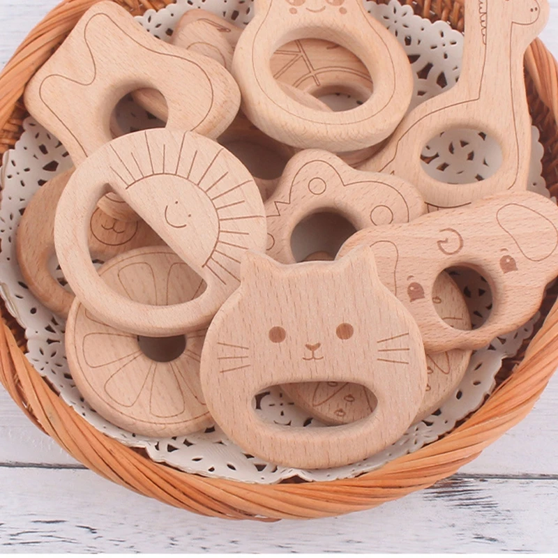 

Cute Beech Wood Teething Ring Rattle Baby Teeth Pain Release Toy Unisex Teethers Dropshipping