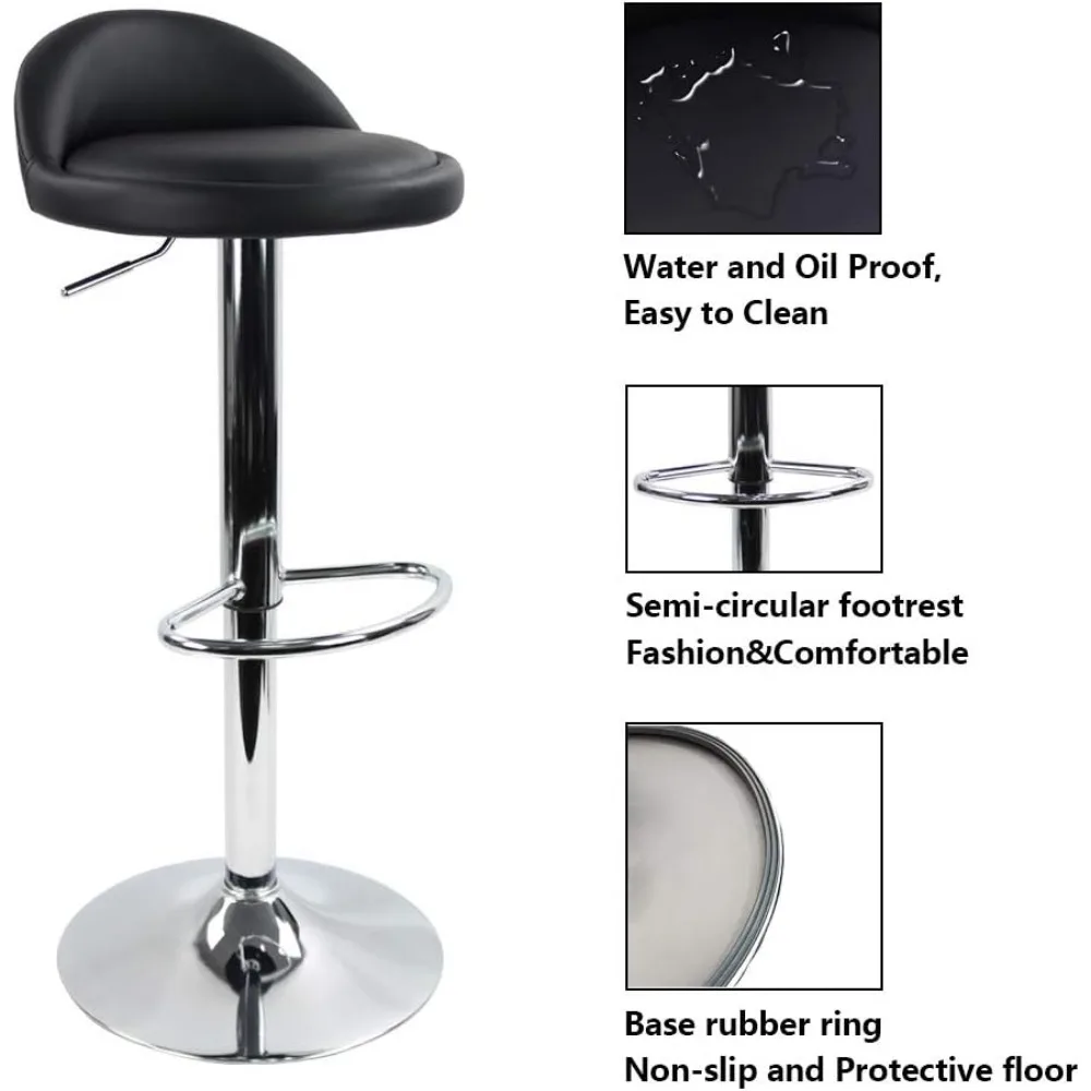 PU Leather Round Bar Stool with Back Rest Height Adjustable Swivel Pub Chair Home Kitchen Bar stools Backless Stool