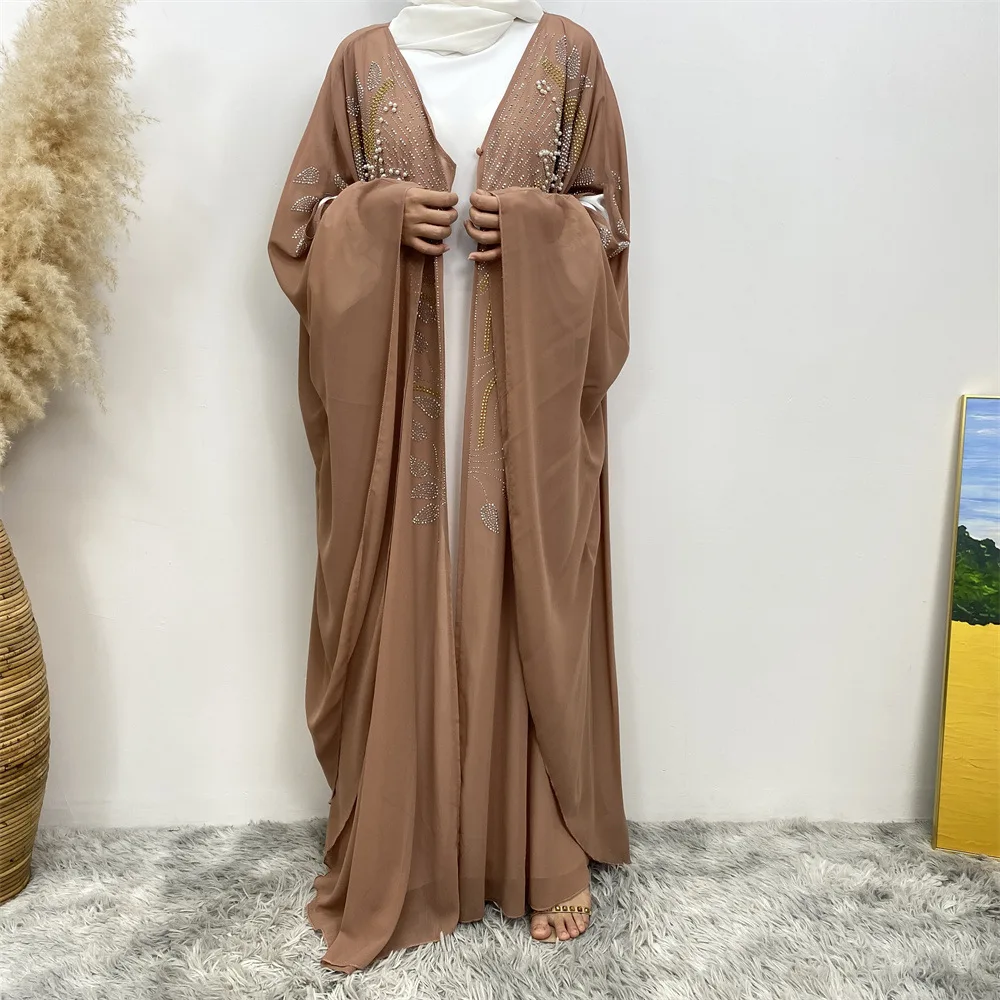 

Ramadan Muslim Women Kimono Cardigan Diamonds Abaya Dubai Turkey Kaftan Robe Islamic Jalabiya Eid Modest Chiffon Dress Morocco