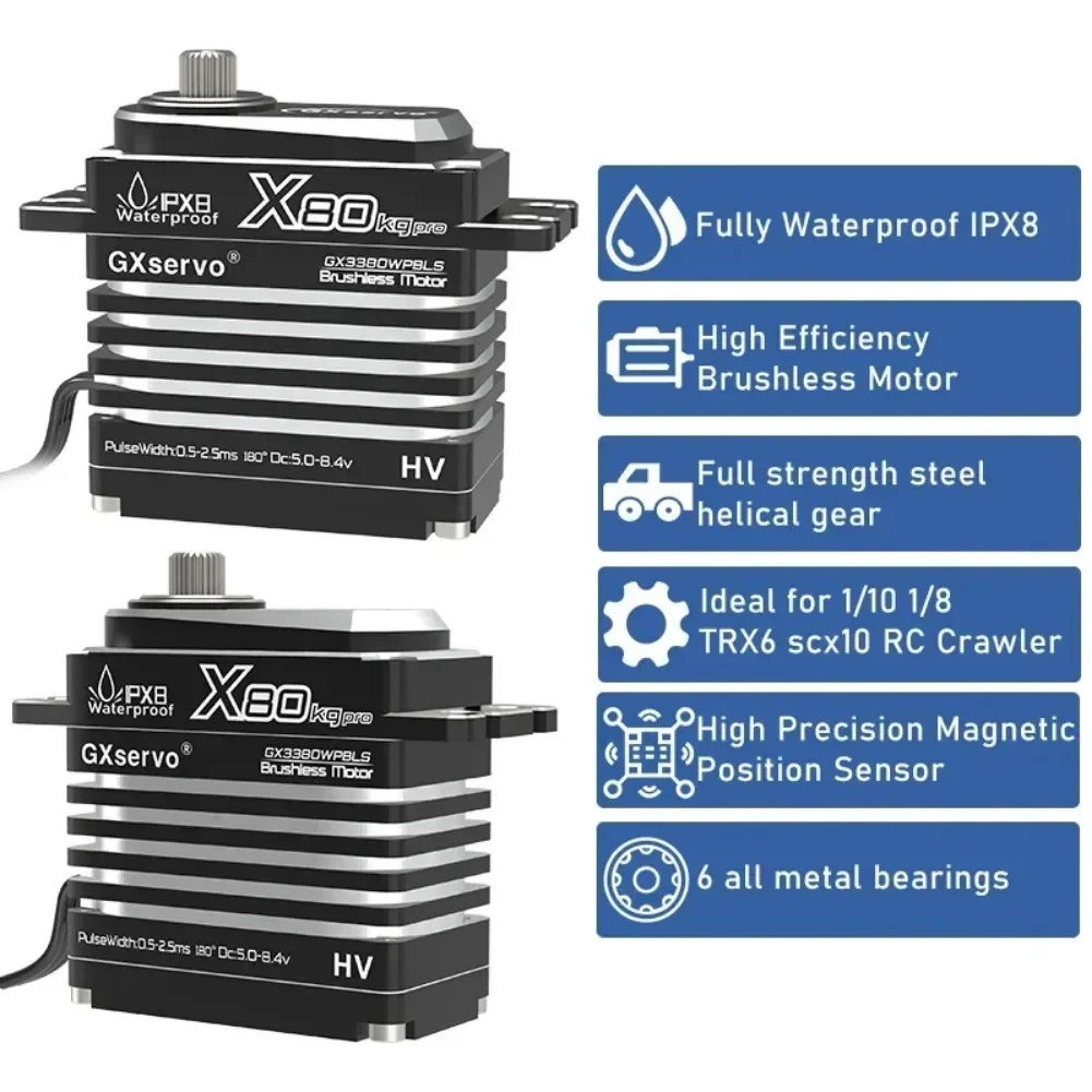 80 kg digitaler Servomotor, Ganzmetall, IP67, wasserdicht, 5,0–8,4 V, bürstenloser Motor, hohes Drehmoment, für RC-Modellauto, Roboter, Industriequalität