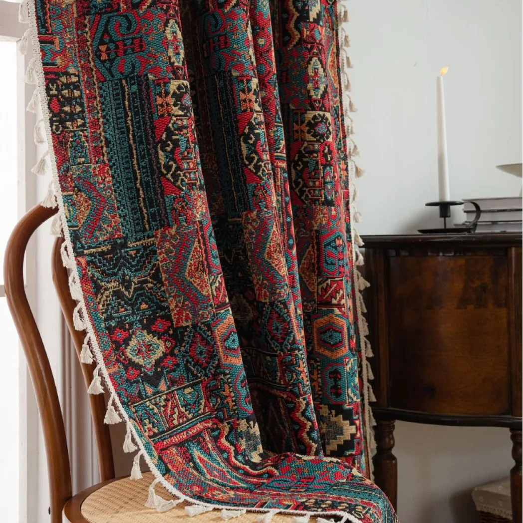 200225   Geometric contrasting jacquard curtains, finished kitchen curtains, bay windows