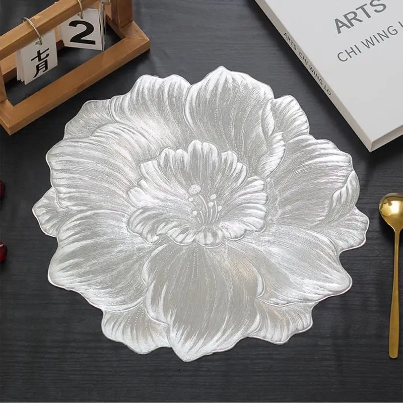 PVC Flower Placemat Dining Decorative Heat Resistant Table Pad Coasters Home Party Wedding Christmas Decoration