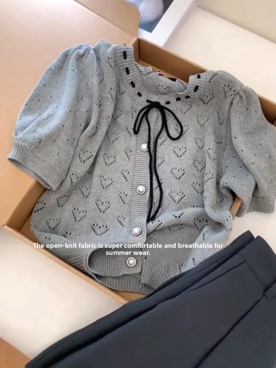 

ay Knitted ort Sve T-irt Women's Summer Slim Fit ort Design Sense Small irt Top Commute Sle Pure Color round Ne