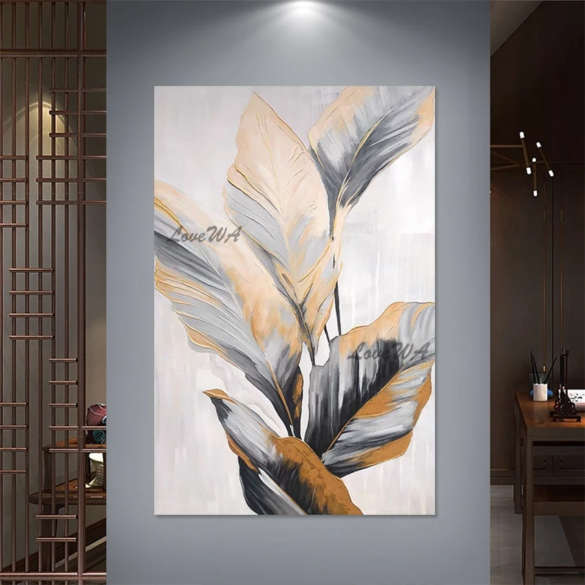 

Large Living Room Wall Pictures Gold Foil Leaf Acrylic Abstract Canvas Painting Design Handmade Home Decoration Pieces Luxury