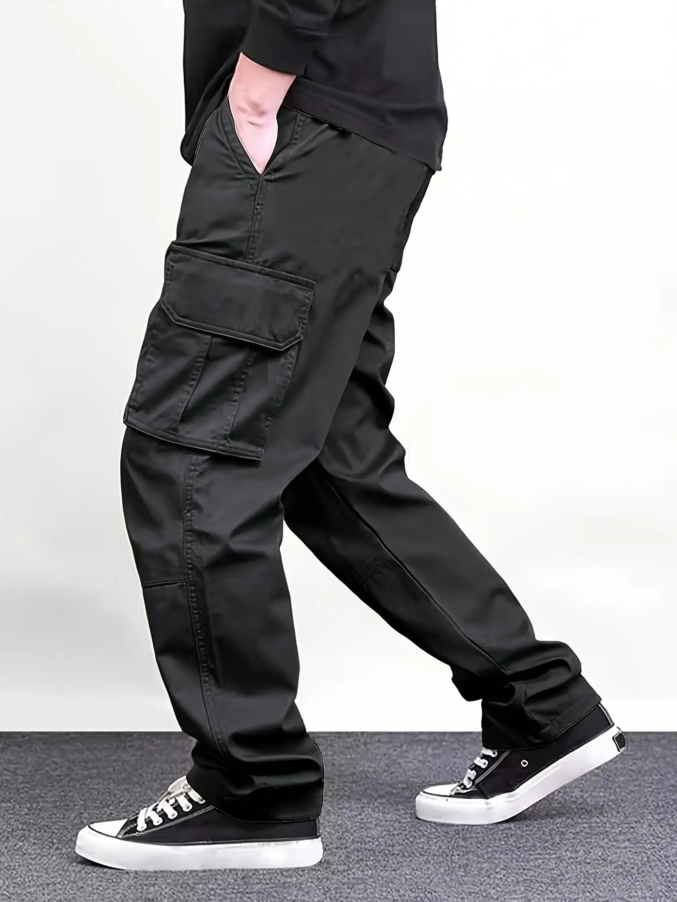 Men's Regular Plain Overalls with Drawstrings and Large Flap Pocket Pantss, Functional Multi-Pocket Straight Pants, Suitable for Holiday, Street, Daily Leisure, Running, Multi-Scenario, Suitable for All Seasons view 4