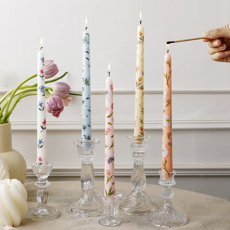 25cm Long Candle with Heart Print. 2.2x25 European Style Romantic Candlelight Dinner Wedding Holiday Wedding Smokeless Candle