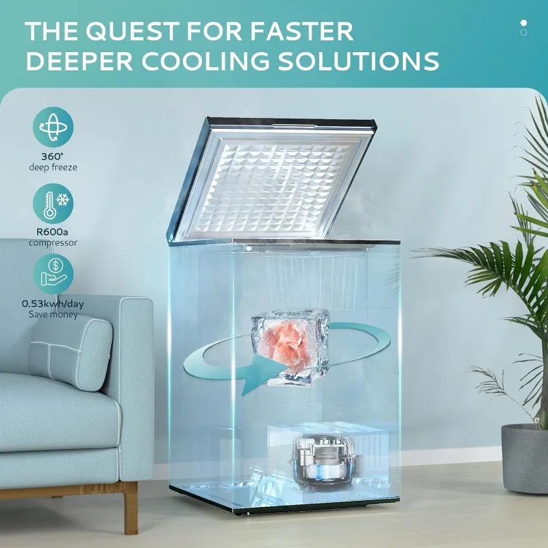 EUHOMY Морозильная камера нагрудная камера 3,5 куб. фута со съемной корзиной, небольшая морозильная камера с глубоким регулируемым термостатом 7, тихая мини-морозильная камера