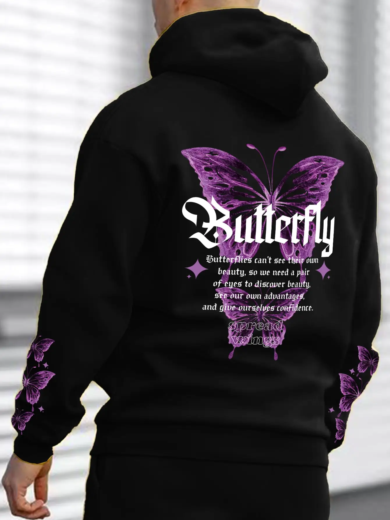 Purple Butterfly Art Letter Funny Design Hoodie For Mens Autumn Winter Cotton Clothing Fashion Hip Hop Sportswear Loose Hoody