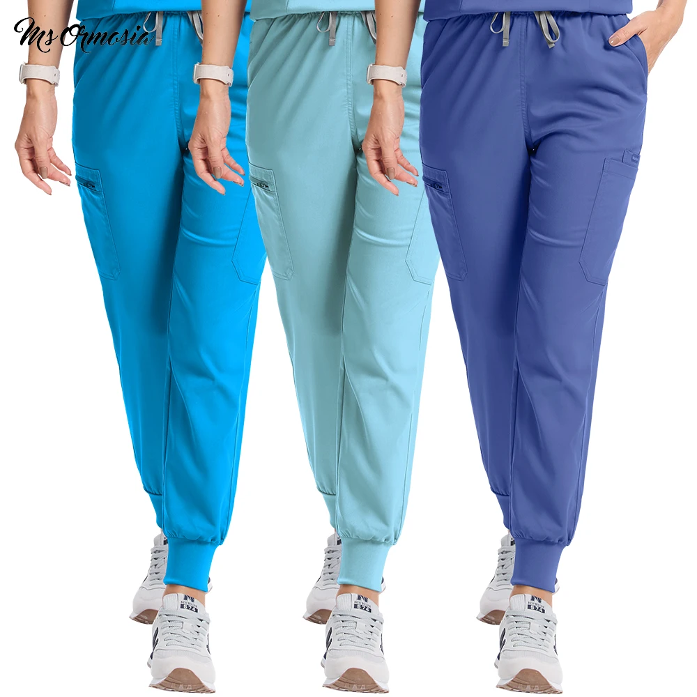 Pantalones médicos para enfermera, pantalones de trabajo a prueba de polvo para laboratorio, venta al por mayor, uniformes médicos, pantalones de cintura elástica para mujer, pantalones de enfermería