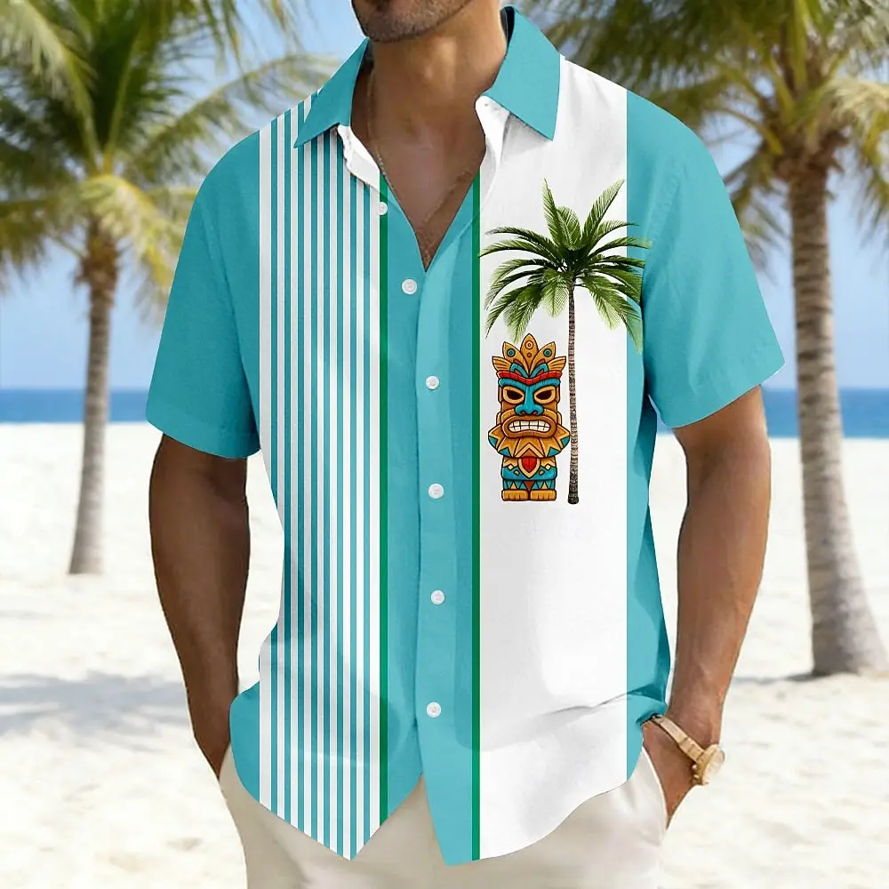 

Men's Shirts 3D Print Coconut stripe Short Sleeve Button Shirt Summer 2026 Fashion Casual Seaside Vacation Blouse For Unisex Top