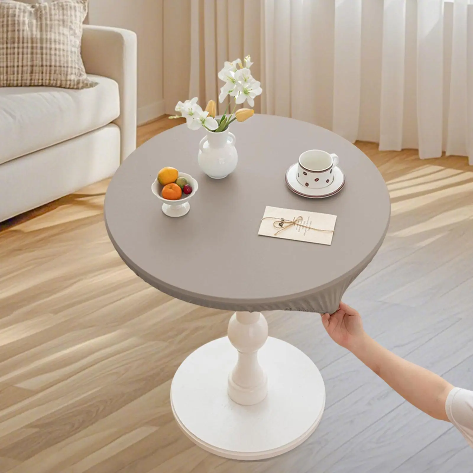 Waterproof Elastic PU Leather Tablecloth Wipe Clean Fitted Round Table Cover for Dining Room Cafe Hotel Events