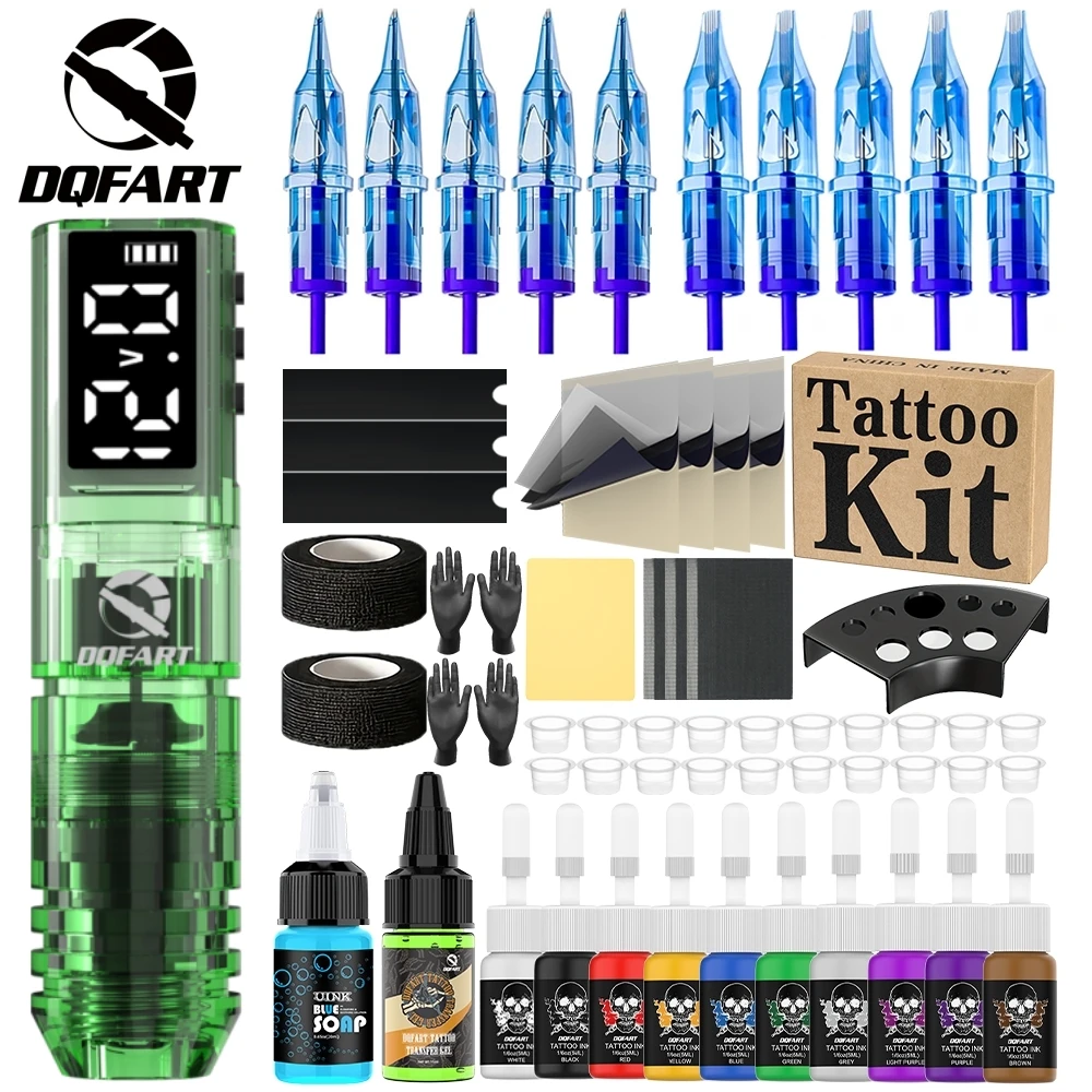 DQFART P1 12В 10000 об/мин 1600мАч с LED-дисплеем, беспроводная электрическая машинка для татуировок, набор аксессуаров для боди-арта и креативных дизайнов.
