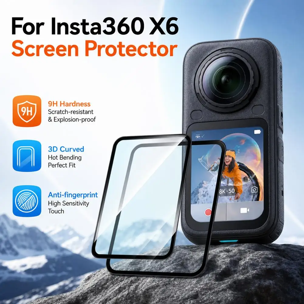 Tempered Glass Screen Protector For Insta360 X6 Action Camera 9H Hardness 3D Curved HD Clear Anti-Scratch Screen Protection Film