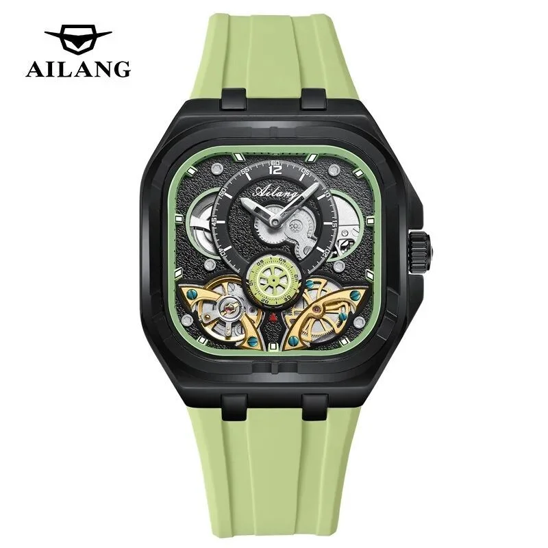 2026 ساعة توربيون أوتوماتيكية فاخرة بهيكل عظمي للرجال تصميم مربع مع قرص أزرق سماوي مضيئة ومقاومة للماء ساعة يد رياضية #1