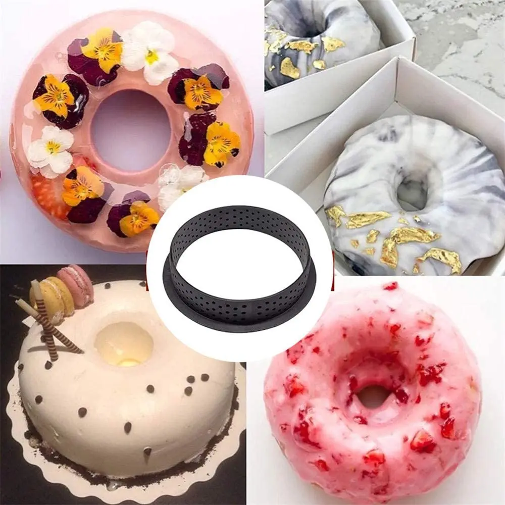 

A71Z 10Pcs Cake Mold Mousse Tart Ring Round-Shape Dessert Pies Decorating Tool Perforated Baking Cutter DIY Bakeware