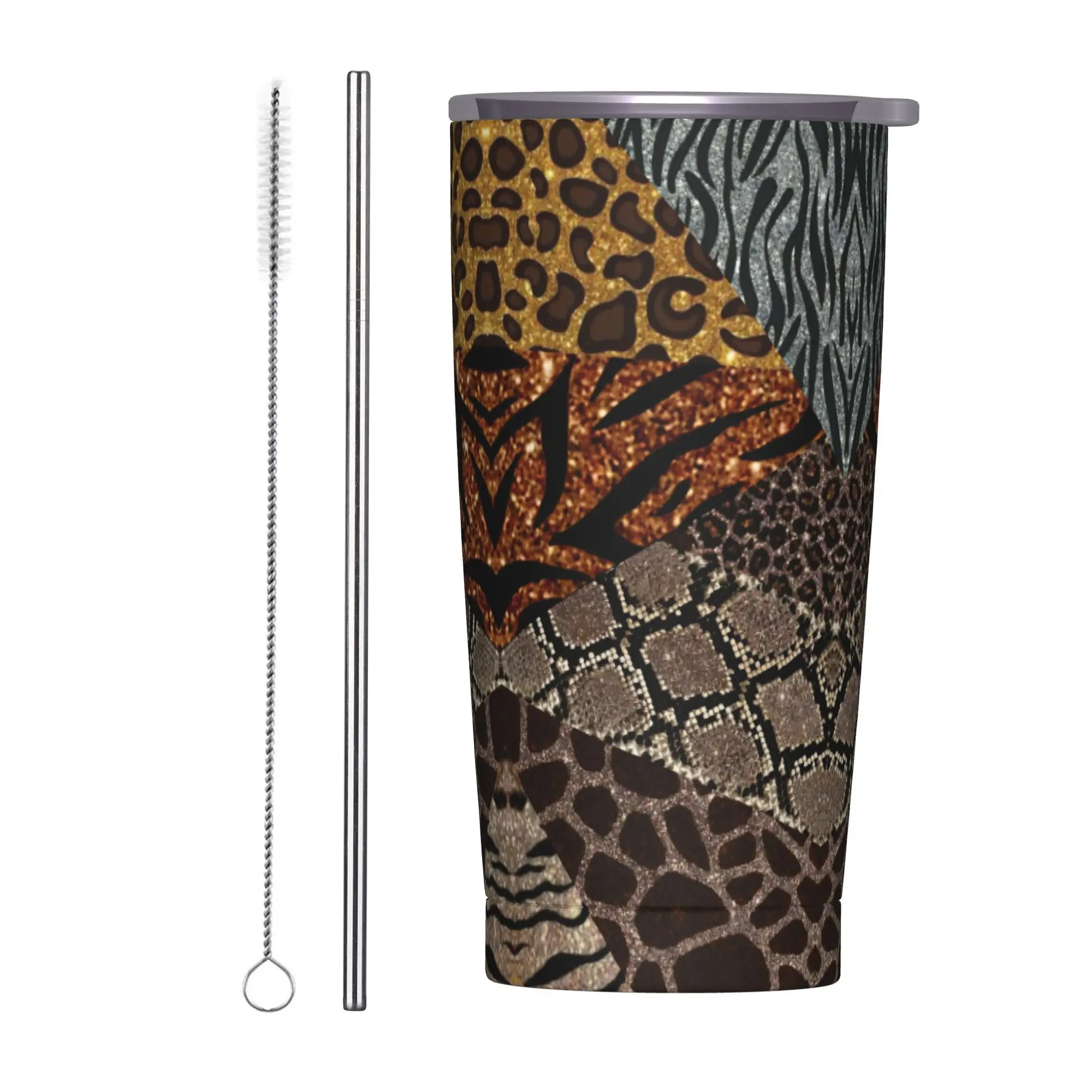 Leopard Patchwork Spliced Tumbler Vacuum Insulated  Coffee Cups Vacuum Flask School Mug Hot Cold Drink, 20oz