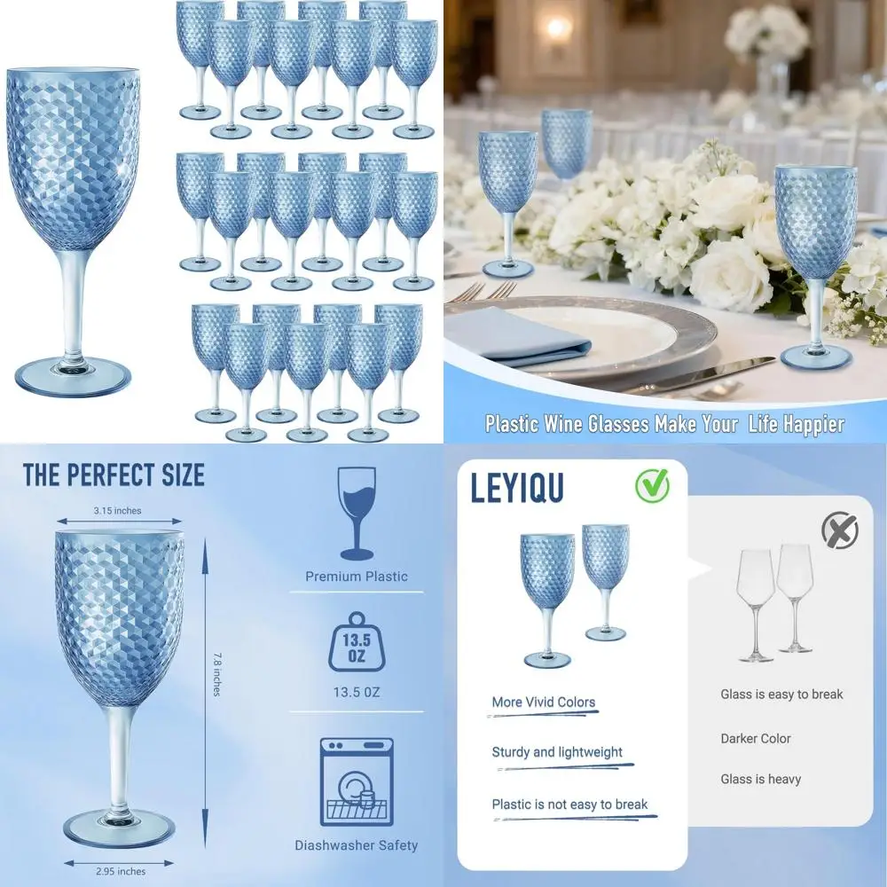 

24PCS Blue Plastic Wine Glasses 13oz,Acrylic Goblets Toasting Glassware,Unbreakable Cups Drinking Glasses for Bar Party,Wedding