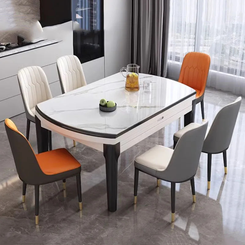 Round Luxury Party Table Living Room Unfoldsnle Folding Set Dining Table Kitchen Extendable Nordic Mesa De Comedor Furniture