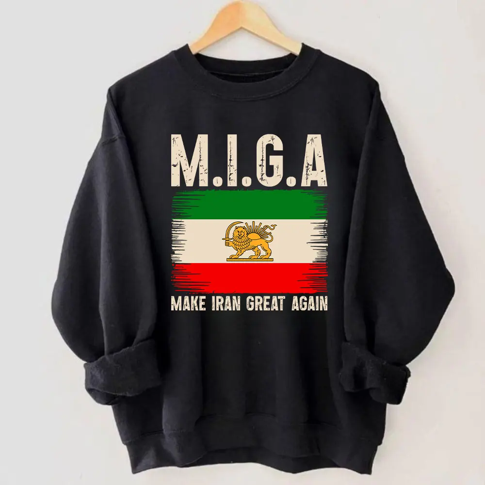 

Толстовка MIGA с принтом «Make Iran Great Again», иранским львом и солнечным флагом, повседневный пуловер с длинными рукавами для мужчин и женщин, уличная одежда
