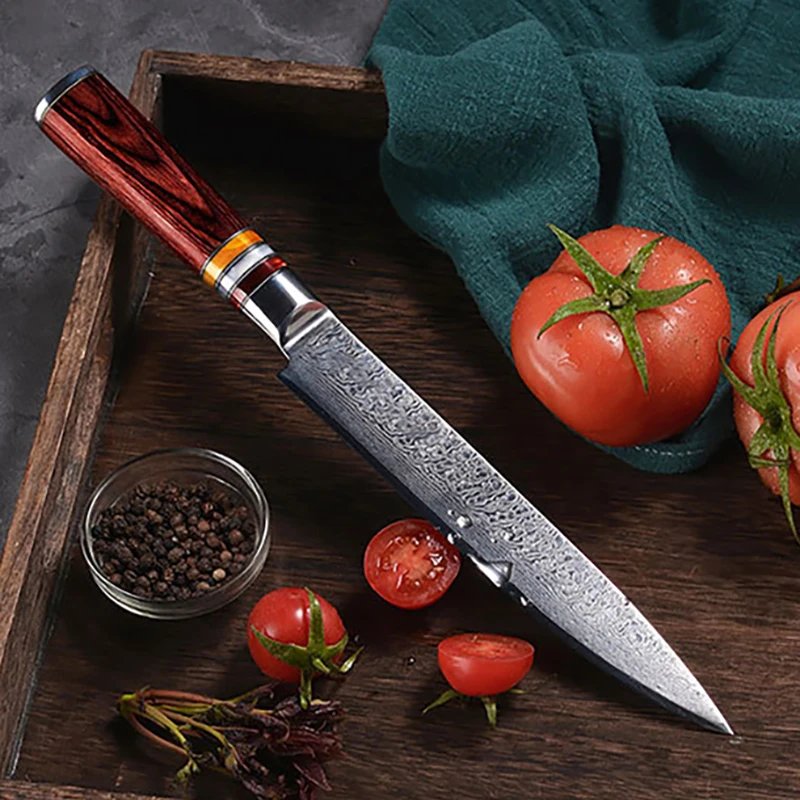 

7,5-дюймовый нож для сашими, двустороннее лезвие, 67-слойная дамасская сталь, 10Cr15CoMoV, нож шеф-повара, кухонные ножи для нарезки, деревянная ручка