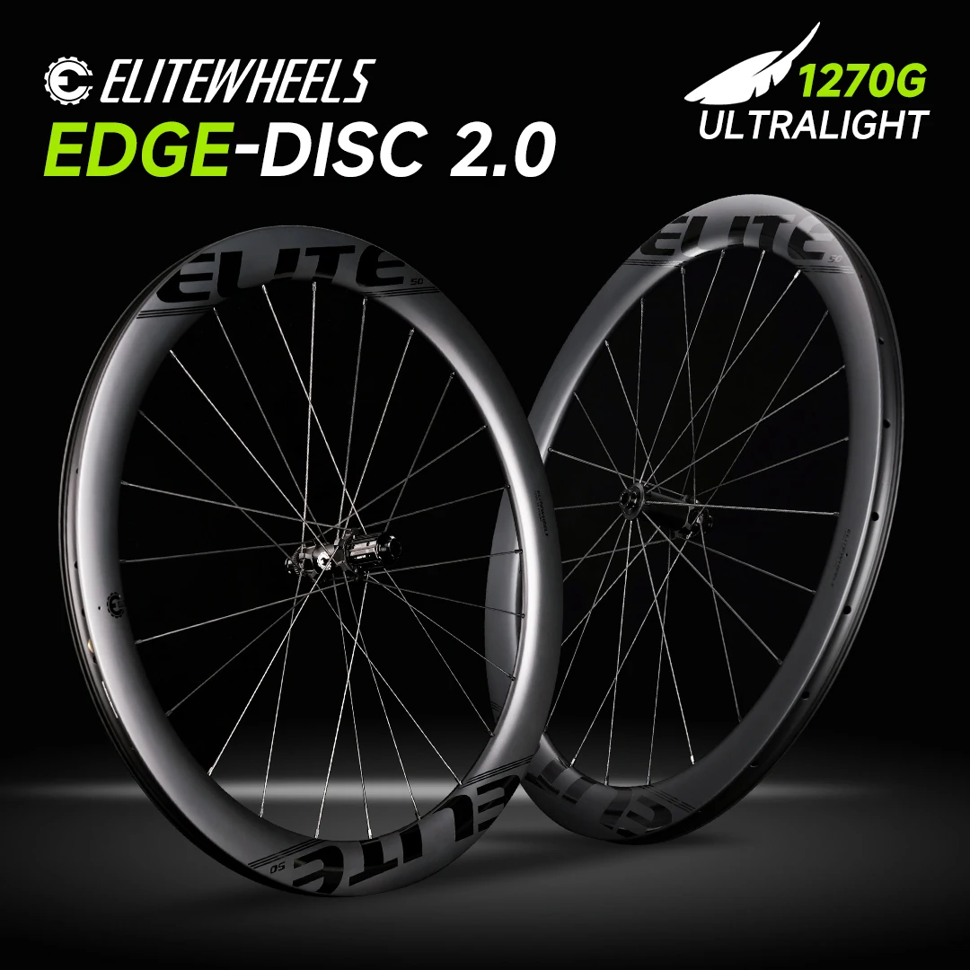 ELITEWHEELS EDGE 2.0  Disc Brake Ultralight 1270g Road Disc Carbon Wheelset 40 45 50 65mm Ratchet System 36T HUB Wing 20 Spoke