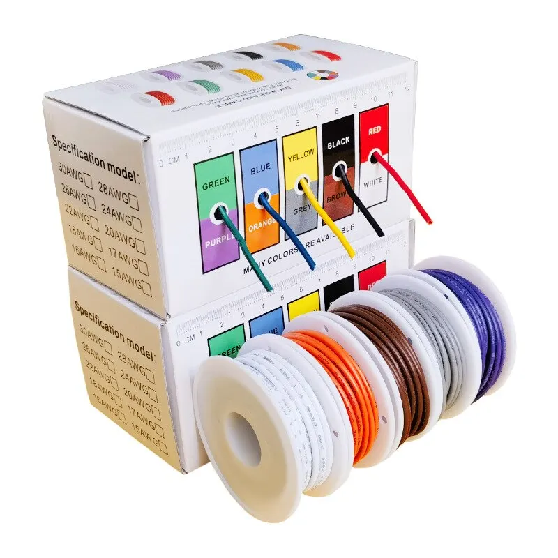 5 لفات 18 AWG بكرة سلكية مجدولة - مرنة 18 PVC من النحاس المعلب الإلكتروني - سلك نحاسي معلب كهربائي - 5 ألوان - 16.4 قدم