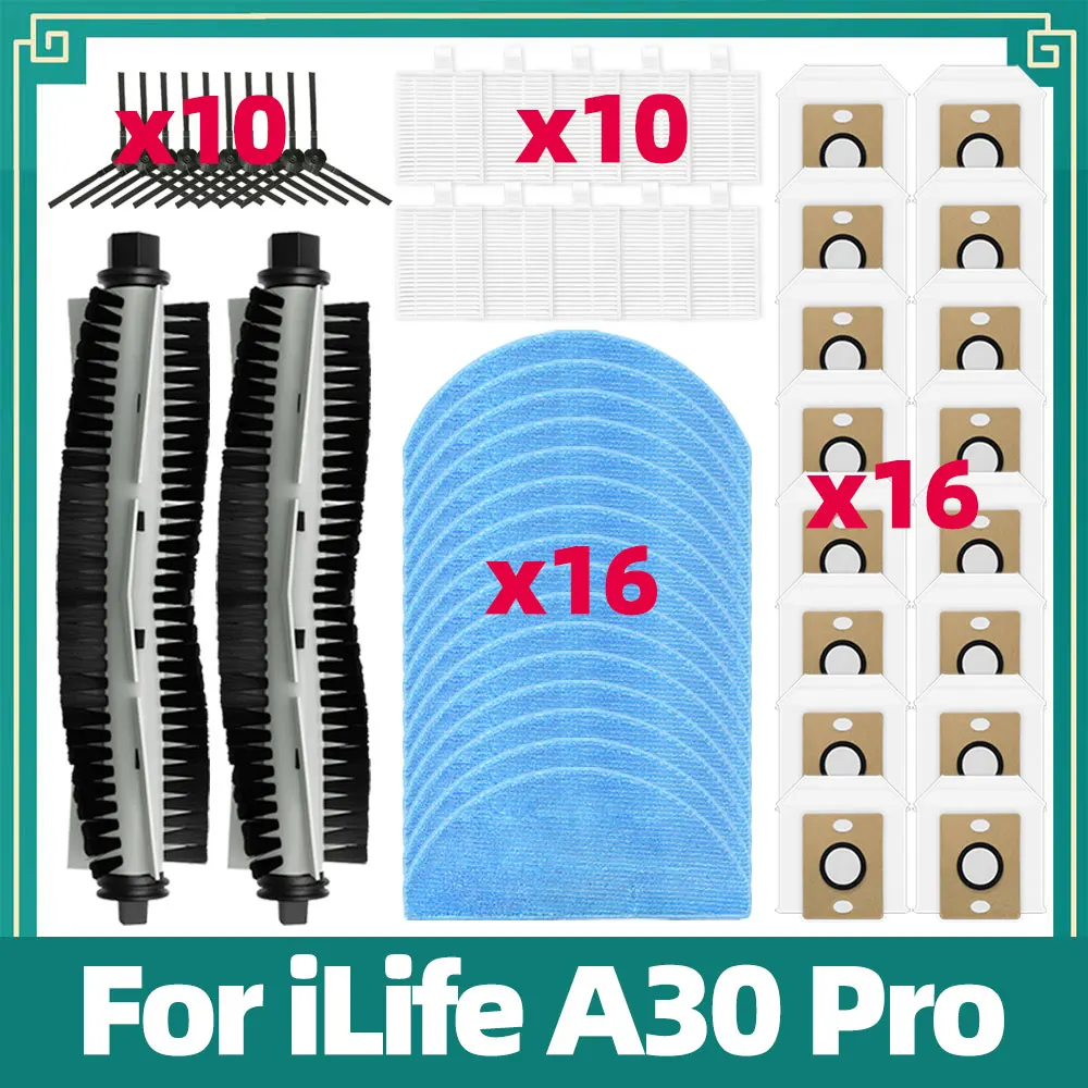 Accessoires compatibles avec iLife A30 Pro pièces de rechange brosse principale brosse latérale filtre HEPA serpillière sac à poussière