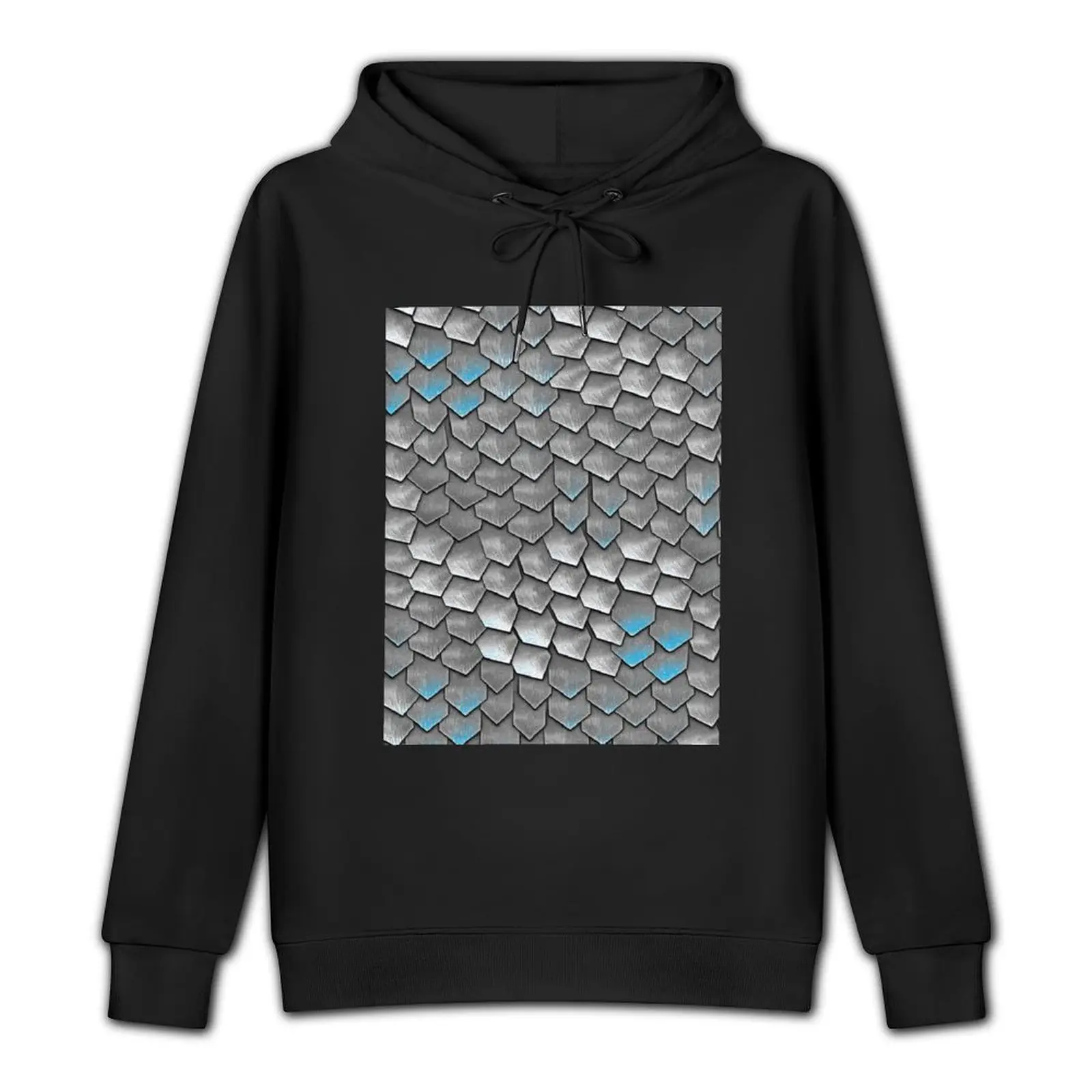 Silver and Blue Holographic Dragon Armor Scales Pullover Hoodie korean autumn clothes men's autumn clothes japanese hoodie