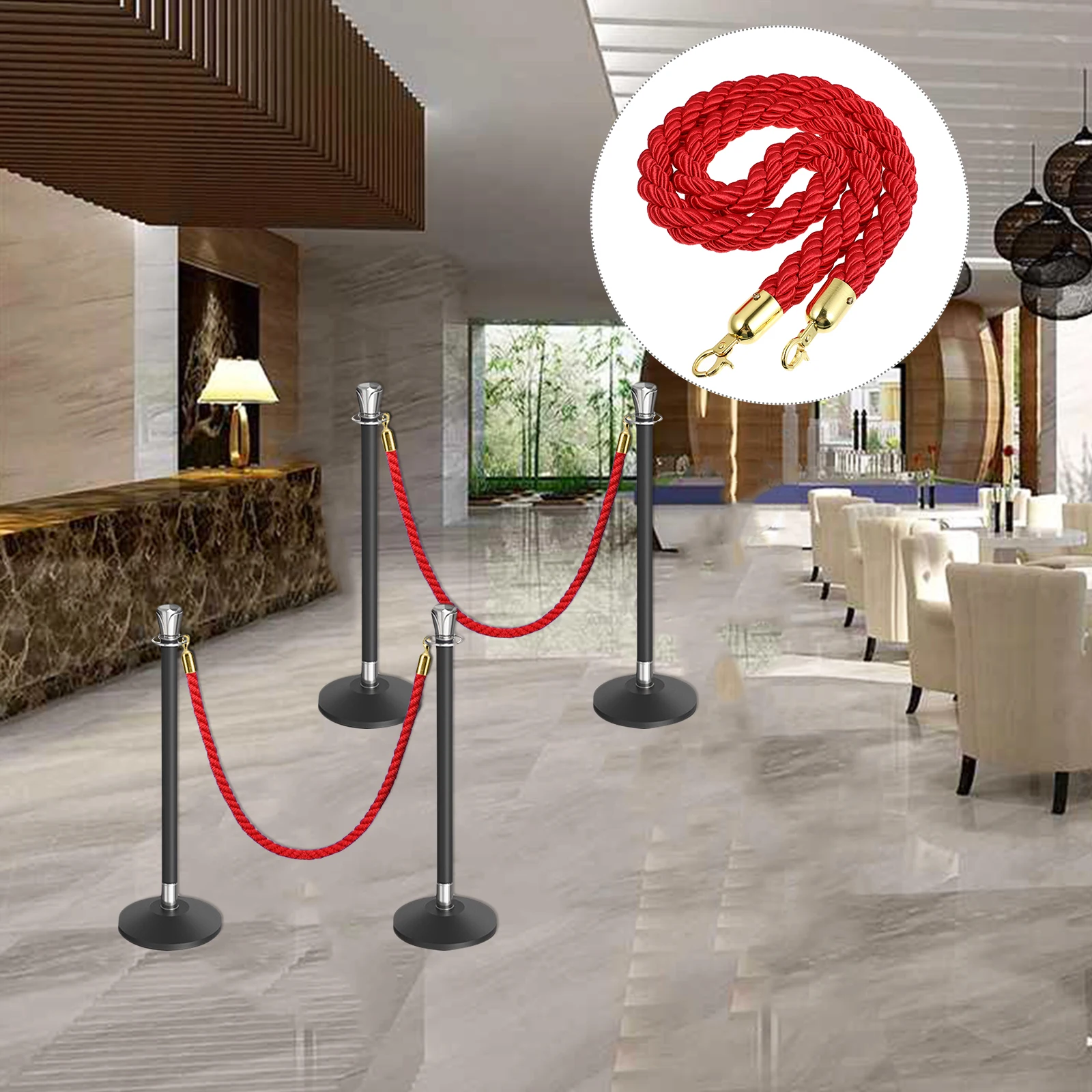 

1 pc RedDurable Guardrail Braided Safety Lanyard Braided Safety Rope Snap Hook Heavy Duty Hemp Cord for Bar Hotel Bank Home Use