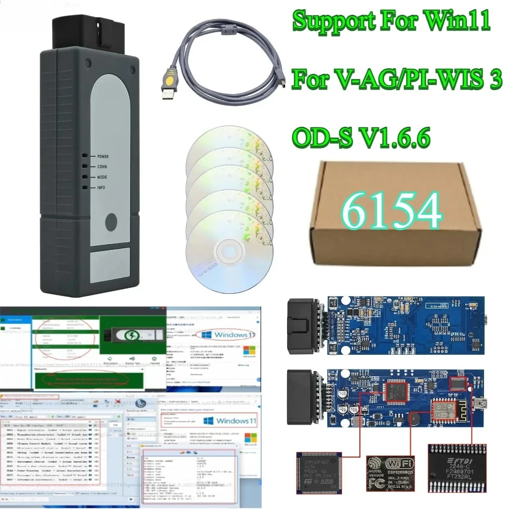 WIN11 para VAS6154 Wifi OBD2 ODIS 1.6.6 para Audi Skoda V-W, Diagnóstico Bluetooth VAS6154 WIFI, Chip Completo, Compatible con UDSS, GEKO FORpiwis 3