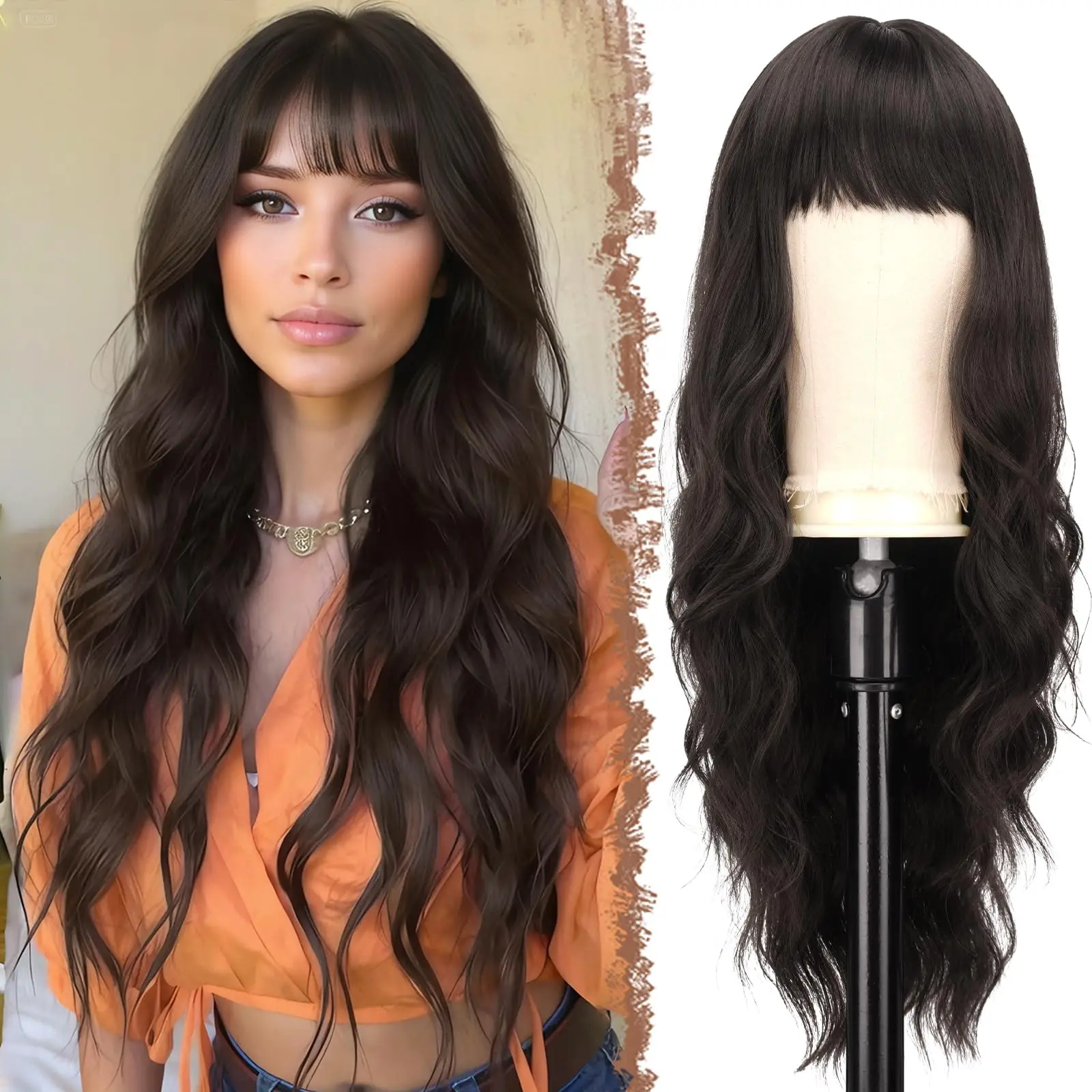 

Черный синтетический парик с крупными волнами для Хэллоуина, косплей-парик, повседневный парик, термостойкий аксессуар для волос, набор париков