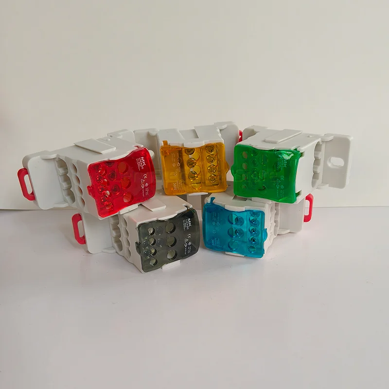 

1Pcs Terminal Block UKK 125A Din Rail 1 in Many Out Distribution Box Universal Electric Wire Connector Red Yellow Blue Green