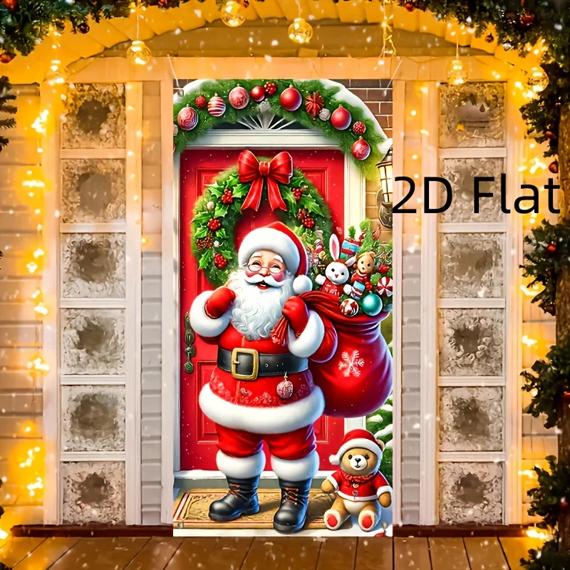 Santa Claus Door Banner Polyester Door Cover, for Home, Outdoor, Lawn, Porch