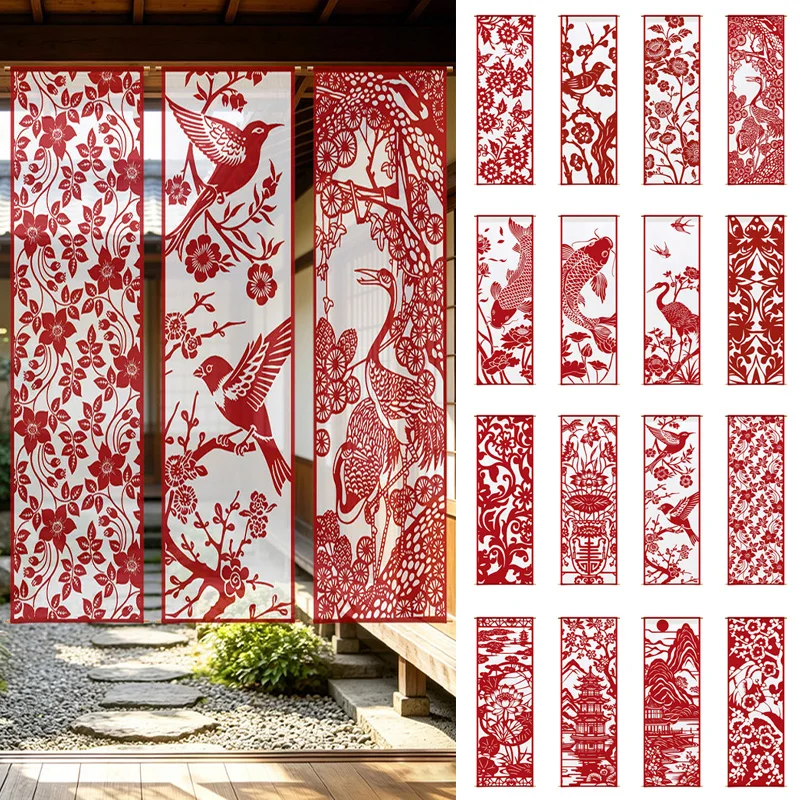 Chinese Paper-cut Sheer Curtain Tapestry Flower And Bird Pattern Hanging Cloth Wall Decor Partition Curtain For Home Hotel Room