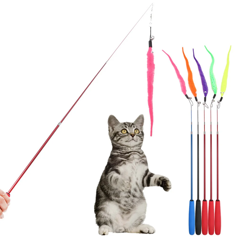 

Fishing Rod Cat Teaser Wand Interactive Pet Stick Training Playing Tool Random Color Cat Teaser Cats Training