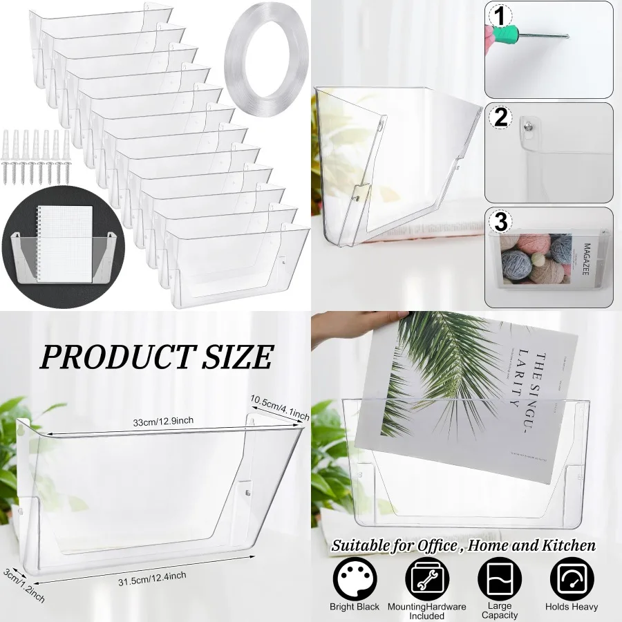 

Tenceur 12 Pcs Plastic Single Pocket Wall Mount File Holder with Double Sided Adhesive Tape and Screws Wall File Hanging Folder